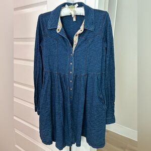 Free People Plaid Trim Denim like dress